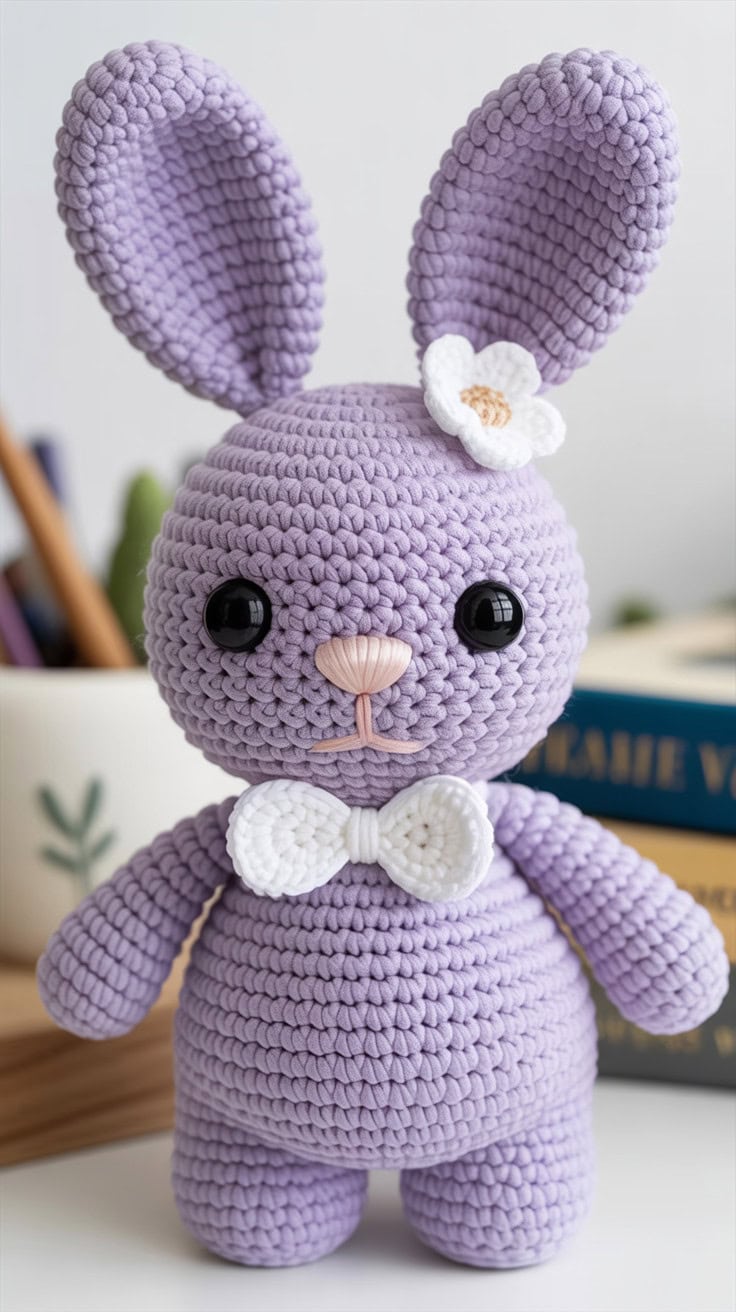 18 Easter Bunny Crochet Patterns: Celebrate Spring with Handmade Charm 20 a handcrafted lavender colored crocheted UiYvDLNXRCKGDSMd8z8EVg 1kvbnUEMR2STf8Uk8H41 Q