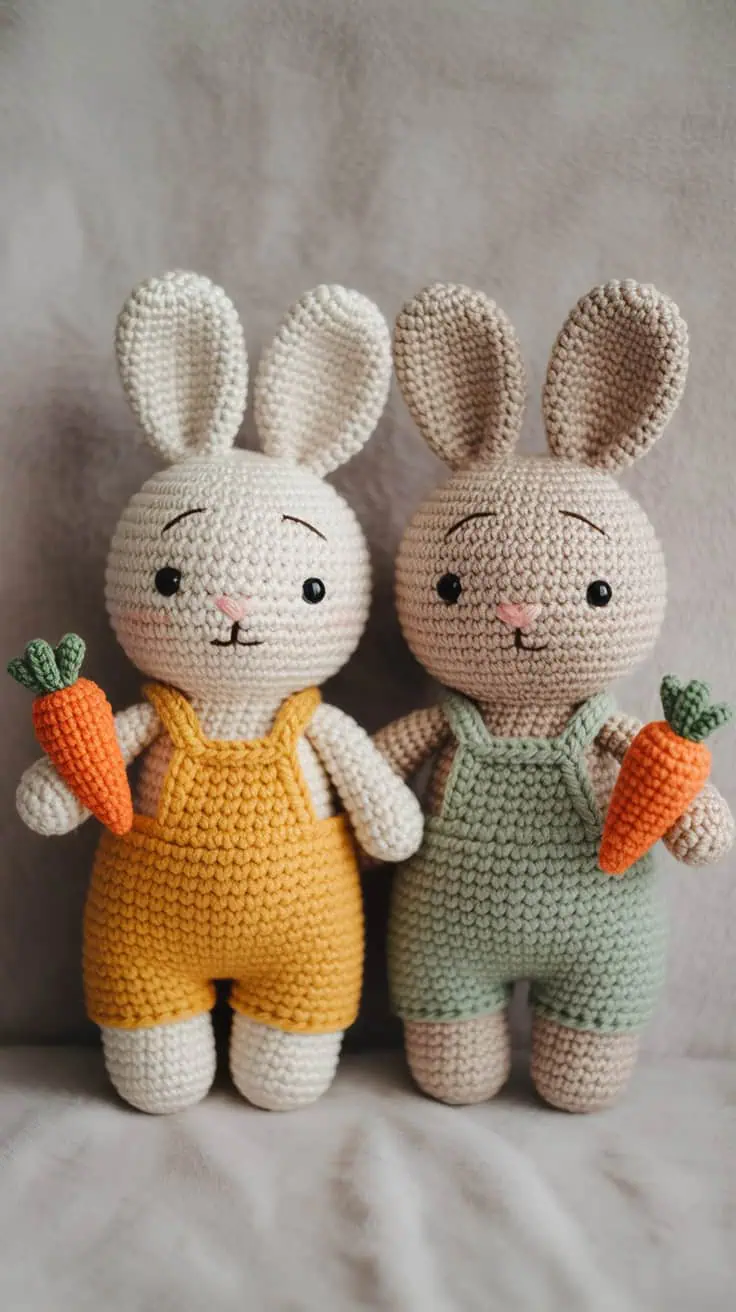18 Easter Bunny Crochet Patterns: Celebrate Spring with Handmade Charm 6 a photograph of two handcrafted crochet