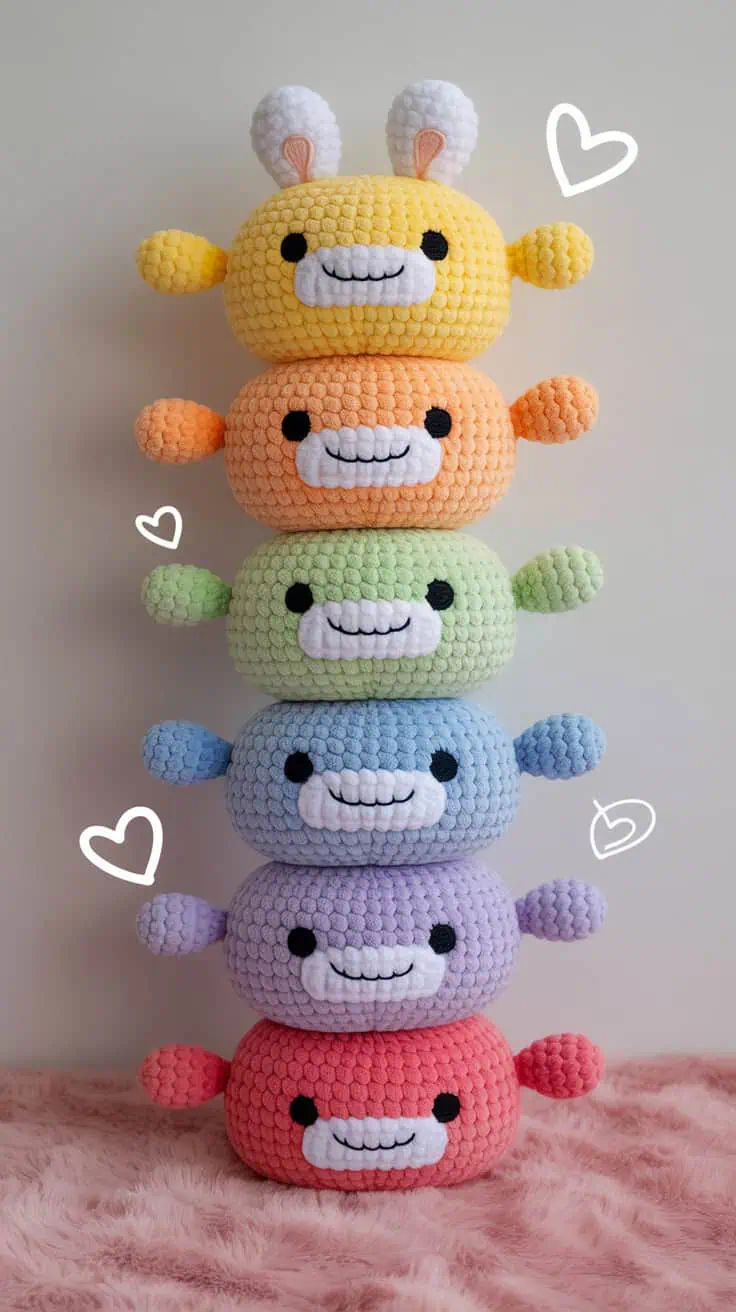 34 Frog Crochet Patterns: Create Adorable Amigurumi for All Crocheters 11 a stack of 6 colorful crochet plush chub m5w7lrY SDKeOjtWeo0R9g t2i5vIAWQsWWj42ygUfCEw