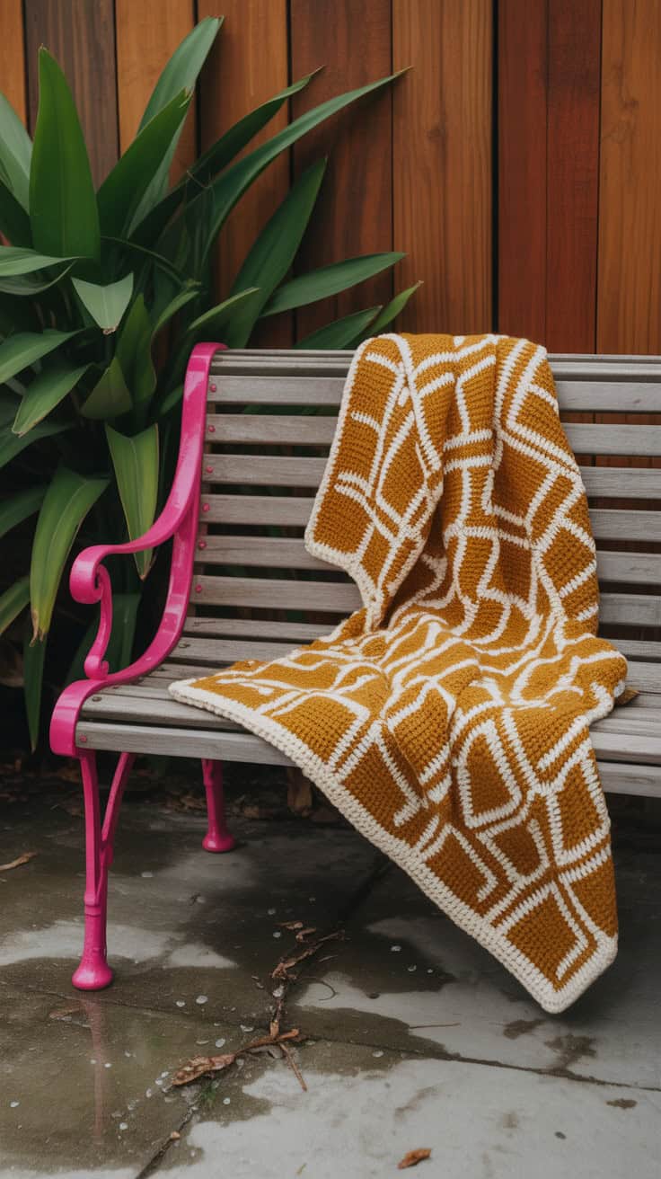 26 Mosaic Crochet Patterns: Boost Your Skills with Vibrant Designs 52 a vintage style wooden bench with vibran 8Q59Ff3qTf2G6oXj2Gen9A TYhMlJywRQyfRvnGMLY8bA