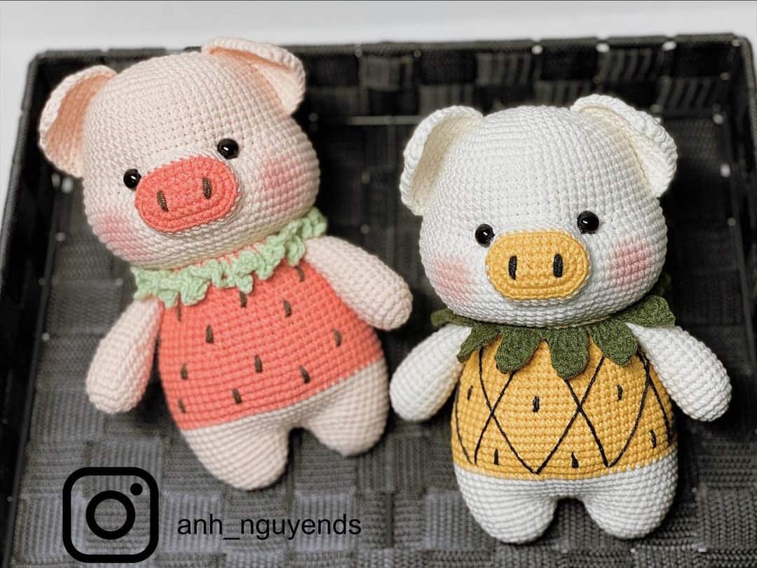 Our List of Adorable Crochet Pigs: Create Your Own Pig Plushie! 13 Mina N Minu Strawberry and Pineapple