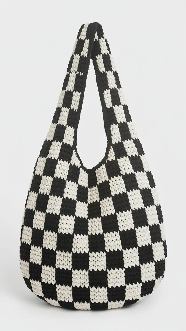 a black and white checkered crochet tote gL8a7bY0QMenzU2 o92MmA YqHieJP8Ry bFeE0L9c8Cw