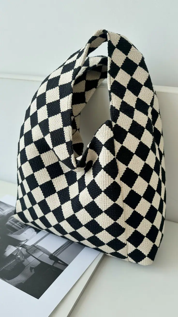 a black and white checkered tote bag pho nS4G2hLsQbm8E6k4oDZM3Q xJmAhR5cQa O J tto3LIw