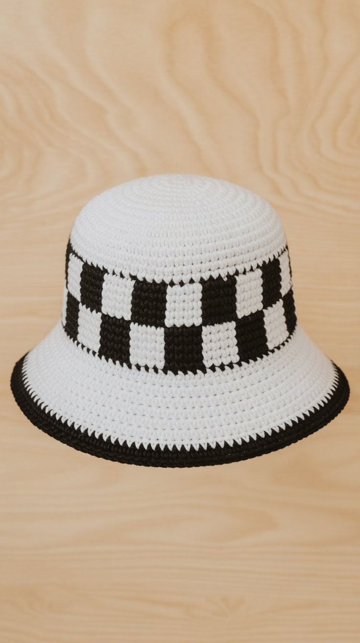 a black and white crocheted bucket hat p I9hLikVHSNmv4O2yS