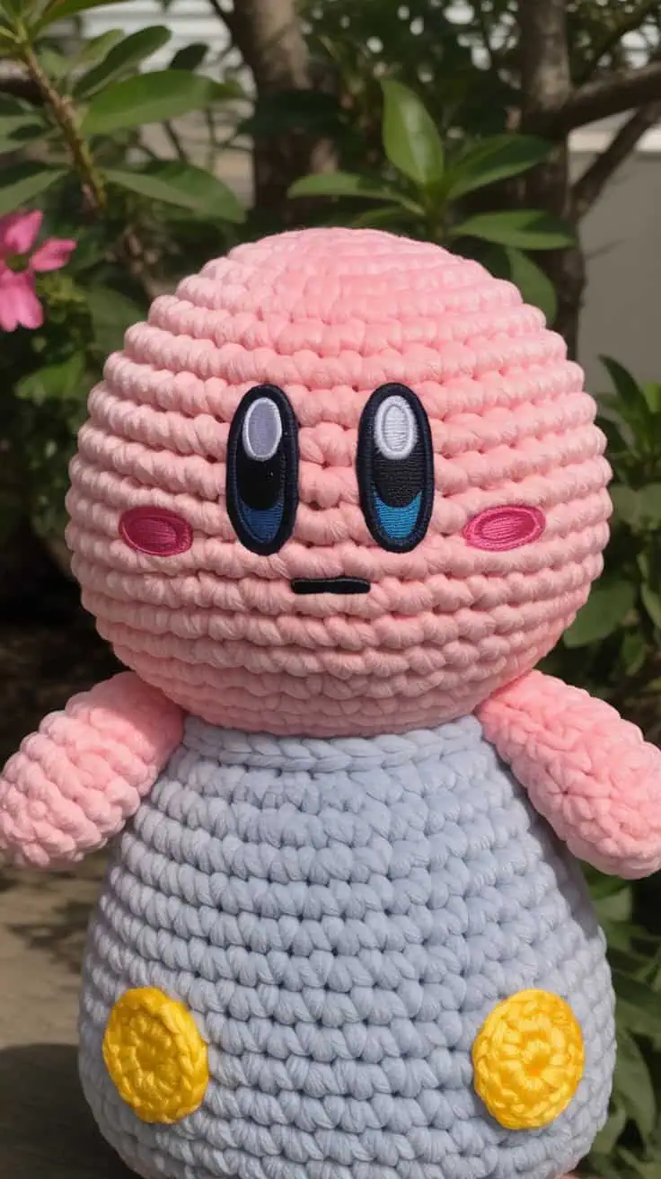 27 Kirby Crochet Patterns: Unleash Your Creativity with Fun Designs! 18 a close up photograph of a crocheted