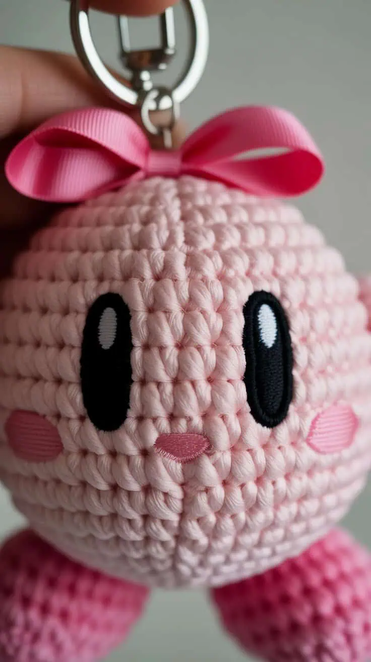 27 Kirby Crochet Patterns: Unleash Your Creativity with Fun Designs! 34 a close up photograph of a key chain wit mKlPqcILRRCKPEWzBekf3A 29LSpRJzQTq7BuTfTvM6Pw