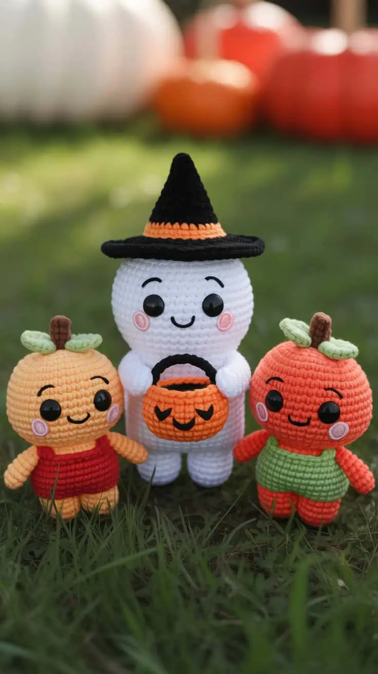 28 Halloween Crochet Patterns: Spooktacular Projects for All Ages 18 a close up photograph of three cute hall 8gScTgx QNy9WjS5TMnJag To GaUdPQbG vD7G0qeAKA