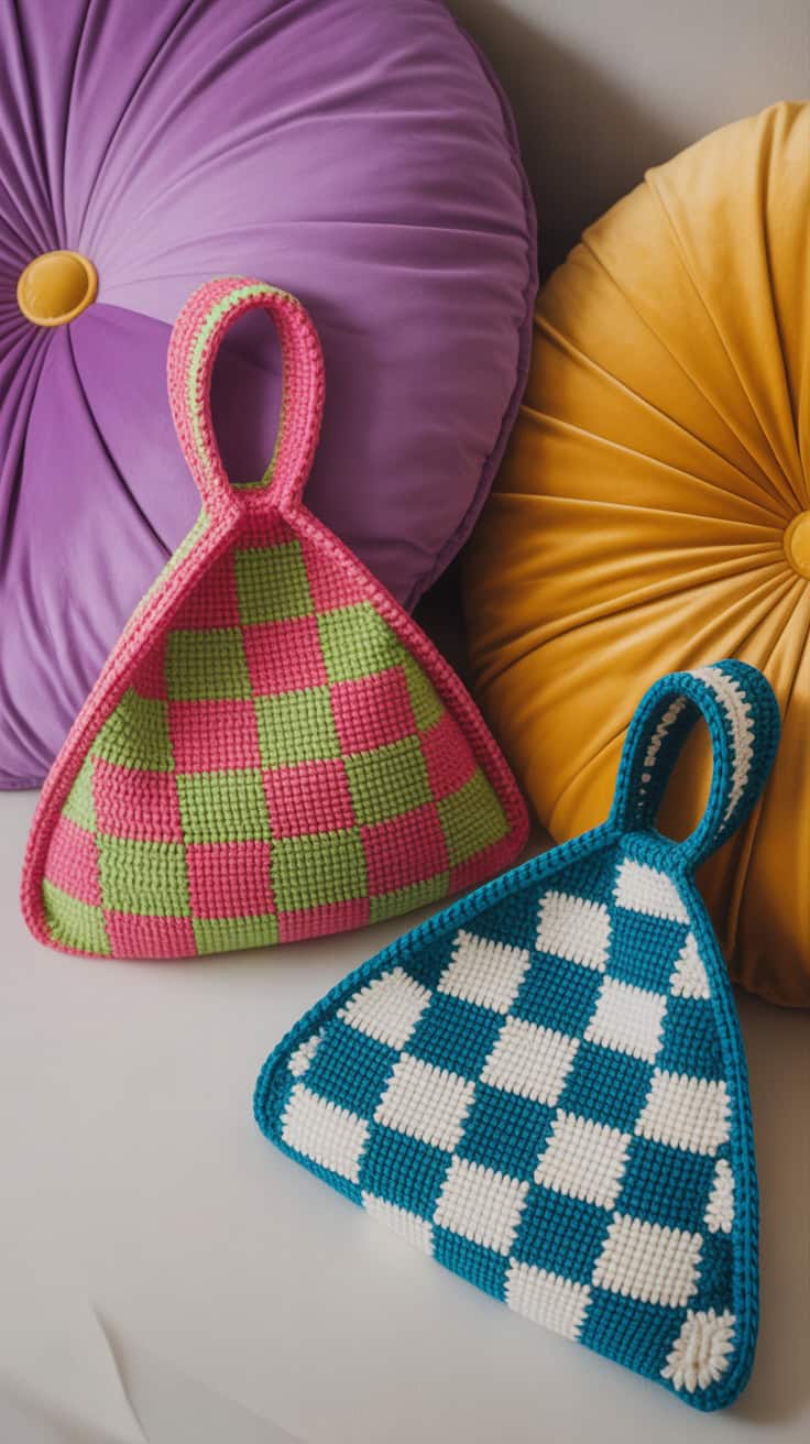 a close up photograph of two crocheted