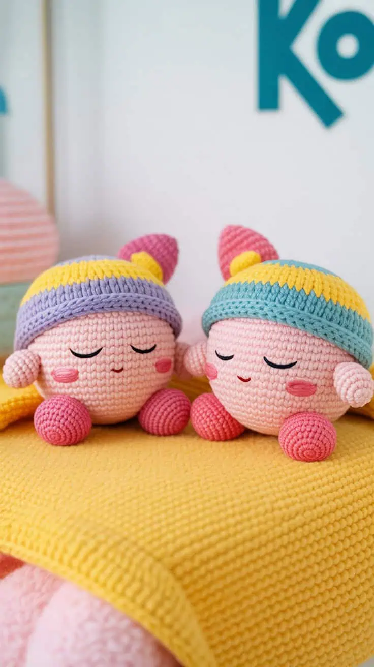27 Kirby Crochet Patterns: Unleash Your Creativity with Fun Designs! 8 a close up photograph of two cute amigur y6PzekkITNCHnQzx1ku8 A 0ezB oI1T5ObWg9cIVKuEQ