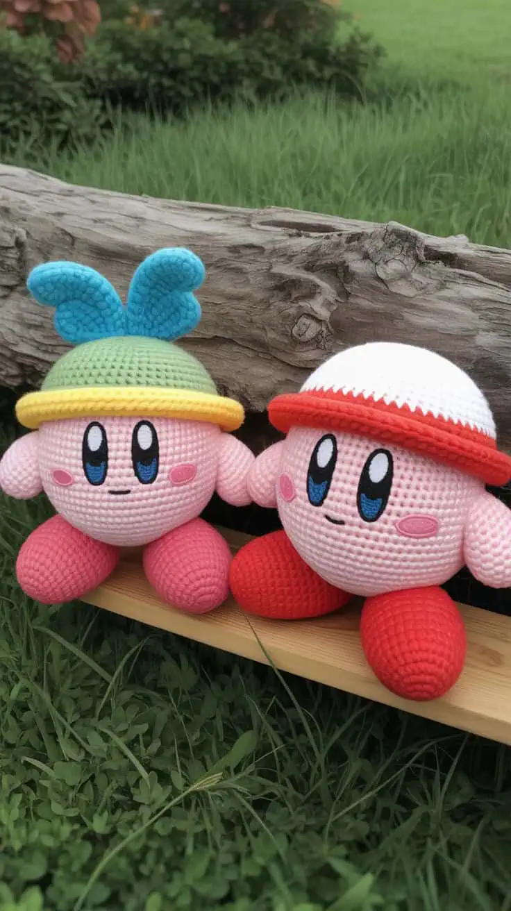 27 Kirby Crochet Patterns: Unleash Your Creativity with Fun Designs! 22 a close up photograph of two handmade