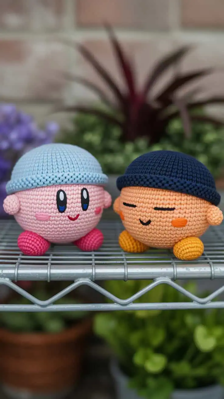 27 Kirby Crochet Patterns: Unleash Your Creativity with Fun Designs! 42 a close up photograph of two small