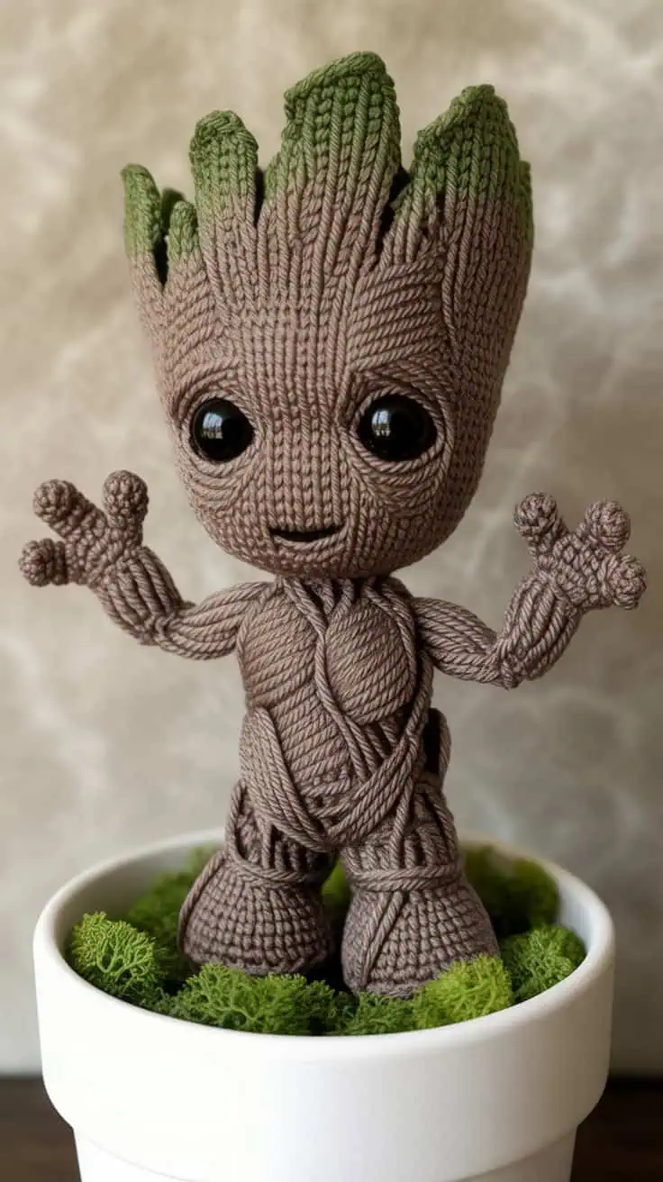 a detailed crochet sculpture of baby