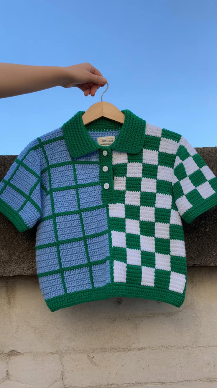 a handmade crocheted polo shirt hanging N0PG7h6yThCMcXsVcGS2Ww ZHUNyoCYRR WXZTzFfEOsg