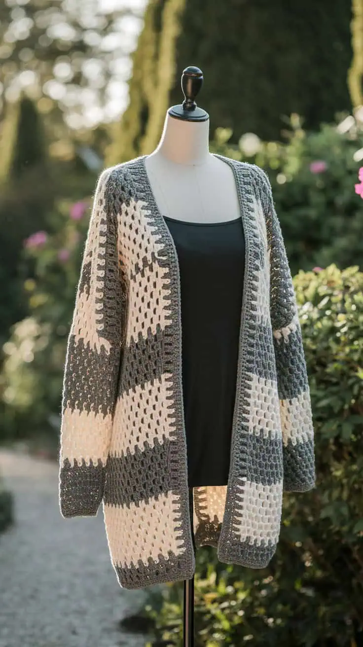 19 Hexi Cardigan Crochet Pattern: Enhance Your Skills with Unique Designs 18 a mannequin dressed in a crocheted cardi 4eUn NkTTE69sLQUNB7Qsw 2WOeYqkISIyvgpn4GHrGLg