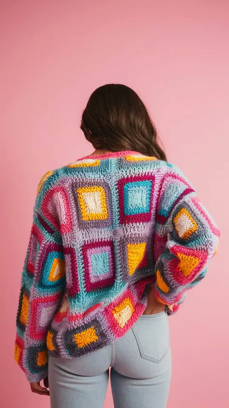 19 Hexi Cardigan Crochet Pattern: Enhance Your Skills with Unique Designs 26 a person from behind wearing a vibrant m txe5pm1TRqLS9Y6vws41g cnL 9ablRz yqrRY9Dc0SQ