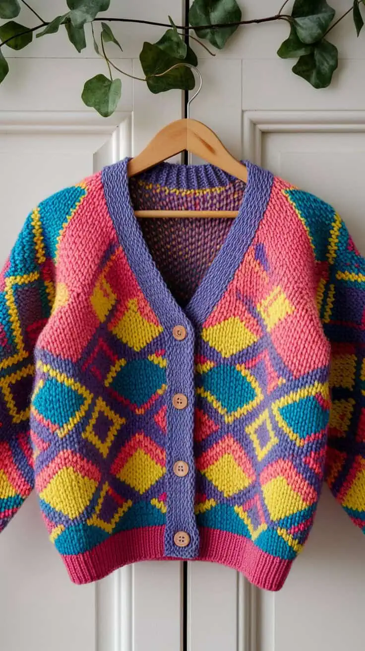 19 Hexi Cardigan Crochet Pattern: Enhance Your Skills with Unique Designs 4 a vibrant hand knitted cardigan hanging LhC 4v29TAe8cTGIKvGsVQ GOpOKe3fSVmKWPi5SfwiSQ
