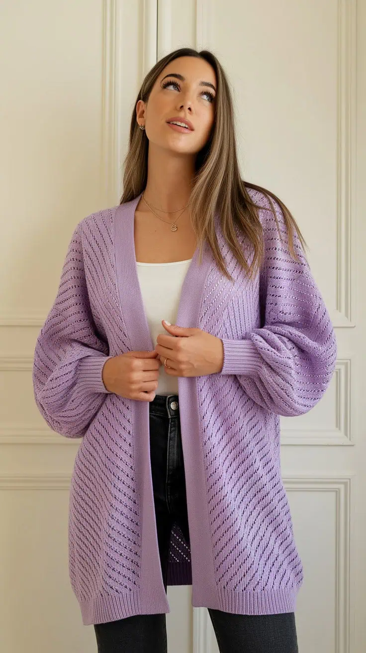 19 Hexi Cardigan Crochet Pattern: Enhance Your Skills with Unique Designs 20 a woman standing against a white door sh zjcHmdXlQVC7oBw