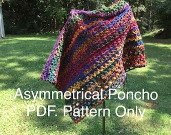 Beginner's Asymmetrical Off-Shoulder Poncho Crochet Pattern