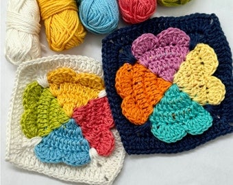Hearts Granny Square Crochet PDF Pattern