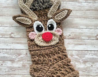 Rudolph Crochet Christmas Stocking Pattern - Nellas Cottage