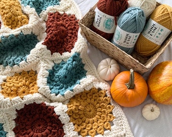 Autumn & Christmas Crochet Sunburst Blanket Pattern