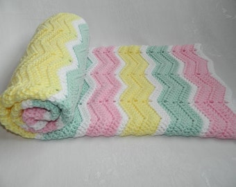 Handmade Wavy Ripple Crochet Baby Girl Blanket