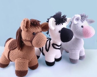 3-in-1 Amigurumi Horse Pattern: Donkey, Zebra Included