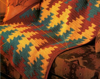 Earthy Indian Afghan Crochet Pattern, Southwestern Reggae Throw