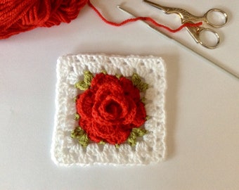 Crochet Rose and Square Pattern - US Terms