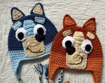 Heeler Hat Crochet Set in Blue & Orange Pattern