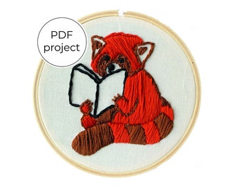 Red Panda Reading Embroidery Kit for Moms