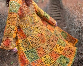 Crochet Pattern for Long Flower Duster Coat.