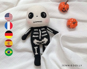 Multilingual Halloween Skeleton Crochet Amigurumi Pattern