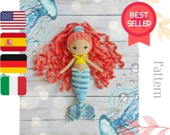 Multilingual Crochet Mermaid Amigurumi Doll Pattern