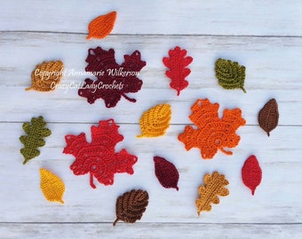 Fall Leaf Motifs Crochet Appliques Pattern PDF