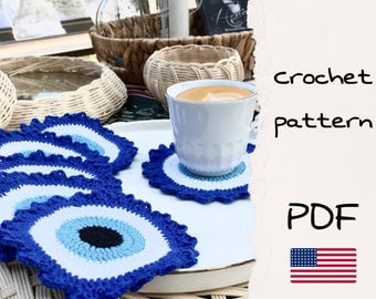 Evil Eye Protection Crochet Coaster Pattern