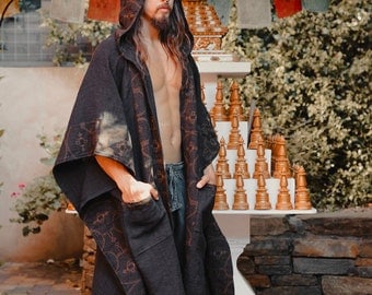 AYAWA Black Icaro Hooded Kimono Tribal Shawl