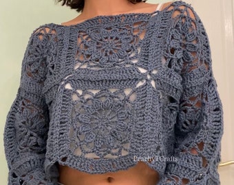 Cornflower Sweater Crochet Pattern: Lacy Flower Motif