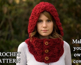 Hooded Cowl Crochet Pattern with Button Neck