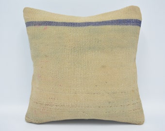 Beige Striped Kilim Crochet Pillow & Case, 16x16