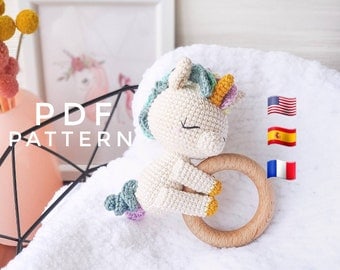 Unicorn Baby Rattle Crochet Pattern: Multilingual PDF