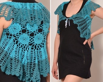 Boho Turquoise Crochet Cape Pattern, Size 6