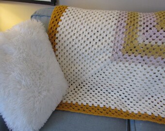 Handmade Gold & Pink Granny Square Throw