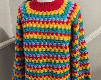 No-Sew Rainbow Crochet Jumper Pattern, Granny Stripe