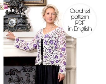 Irish Crochet Pattern: 3D Floral Lace Cardigan