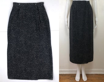 90s Vintage Polka Dot Maxi Wrap Skirt