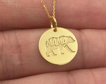 Personalized 14k Gold Mama Bear Necklace