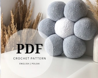 Beginner's Flower Pillow Crochet Pattern: English/Polish PDF