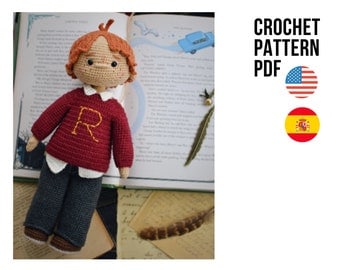 Amigurumi Red-haired Wizard Crochet Pattern, Bilingual