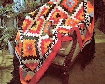 Retro Indian Geometric Crochet Afghan Pattern PDF